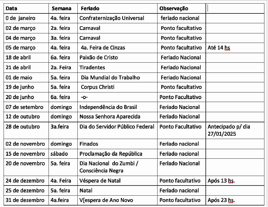 feriados nacionais